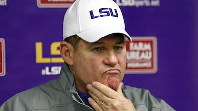 Les Miles may not have many more steps left to tread as coach of the Louisiana State University Tigers. Rogelio V Solis / AP Photo