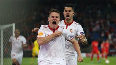Sevilla striker Kevin Gameiro celebrates after scoring the Spanish club's equaliser at the start of the second half. Lars Baron / Getty Images