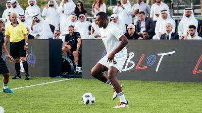 Marcel Desailly in action during the Match of Friendship. Anna Nielsen For The National