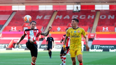 Southampton's Danny Ings in action against Arsenal's Hector Bellerin. EPA