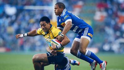 Christian Lealiifan, left, and his Brumbies teammates have been road warriors this season in Super Rugby. Nic Bothma / EPA