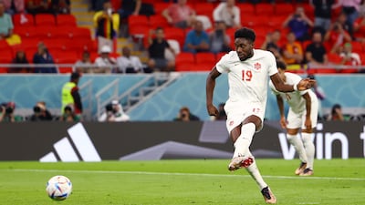 Canada's Alphonso Davies has his penalty saved by Belgium's Thibaut Courtois. Reuters