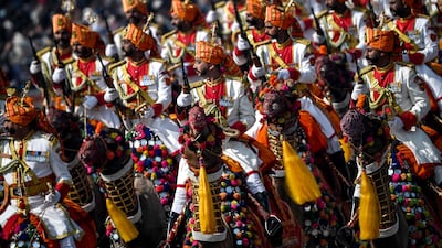 Border Security Force's camel-mounted contingent marches during the country's 77th Republic Day parade at Kartavya Path in New Delhi. AFP