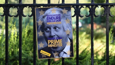 A poster of prime ministerial hopeful Boris Johnson on a fence opposite his house in London. Reuters/Simon Dawson