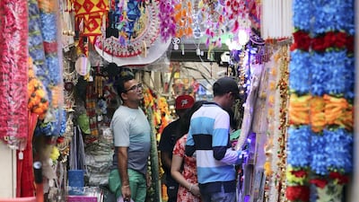 People shop for Diwali in Bur Dubai on Saturday, October 26, 2019. Bur Dubai, Dubai. Chris Whiteoak / The National