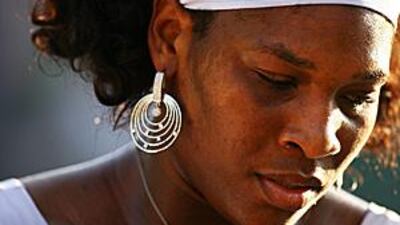 Serena Williams looks pensive during her unconvincing win over Zheng Jie at the Sony Ericsson Open.