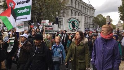Thousands took to the streets of London to protest the Balfour Declaration. Noor Nanji/The National