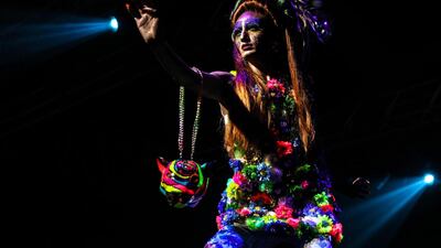 A model presents a creation by Manish Arora during Lakme Fashion Week summer/resort 2020 in Mumbai, India, on February 12, 2020. EPA