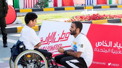 Participants at the Special Olympics TorchRun at Al Thiqah Club. Leslie Pableo for The National