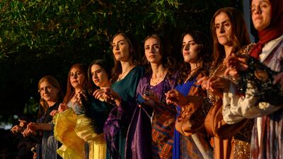 Guests take part in the Halay - a traditional dance - during a Kurdish wedding in the Turkish Kurdistan province of Hakkari. AFP