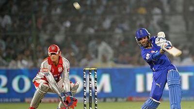 Ajinkya Rahane, right, is the premier Indian cricketer in the Rajasthan Royals franchise. Raveendran / AFP