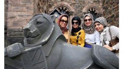 UAE and Qatari students of Al-Maktoum College, in Dundee, Scotland, Summer School visit historical sites such as Edinburgh Castle in Scotland during the summer of 2011.