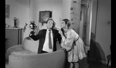 A scene from 'Wedding Night Widow' (1974) with Nagwa Fouad and Bader El Den Jamgome. Samir Farid Collection