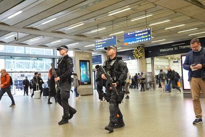 An increased police presence at stations, including St Pancras in London, after a number of people were stabbed on a train on Saturday in Cambridgeshire. PA