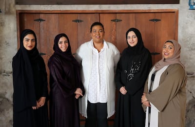 Th Untitled Chapters group is opening up doors for writing talent. From left to right: Shamma Al Bastaki, Shahd Thani, Afra Atiq, Fatma Al Bannai and Hessa Al Banafsaj. Chris Whiteoak / The National