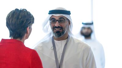 Sheikh Khalid bin Mohamed bin Zayed, who is overseeing the Ghadan programme, speaks to CNN's Becky Anderson as Abu Dhabi signs a partnership with the XPrize Foundation in March 2019. Victor Besa / The National