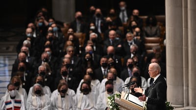 President Biden delivers a eulogy. AFP