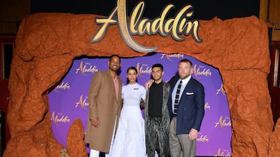 Stars of 'Aladdin' - Will Smith, Naomi Scott, Mena Massoud and Guy Ritchie - attend a screening of the Disney film in Paris. Getty Images