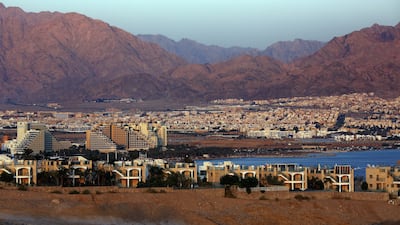 The Israeli resort city of Eilat and the Jordanian city of Aqaba in the background. AFP