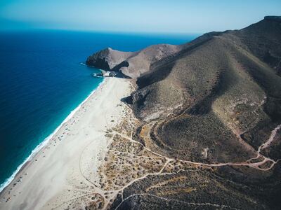 An aerial view of The beach of Los Muertos on the coast of Almeria. Getty