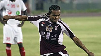 Pinga gives Al Wadha the lead with a first half penalty during their 3-2 win over Al Sharjah.