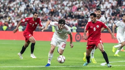 Yemen, in red, faced Iran in their first ever Asian Cup match at Mohammed bin Zayed Stadium in Abu Dhabi on Monday night. All photos by Antonie Robertson / The National