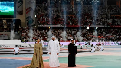 Al Jassmi with Balqees and Eida Al Menhali at the opening ceremony for the 2019 AFC Asian Cup football in Abu Dhabi. AFP
