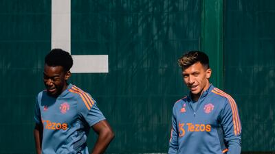 Anthony Elanga and Lisandro Martinez prepare to face Leicester City.