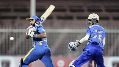 Sharjah, United Arab Emirates - October 17, 2018: Shafiqullah of the Nangarhar Leopards bats during the game between Balkh Legends and Nangarhar Leopards in the Afghanistan Premier League. Wednesday, October 17th, 2018 at Sharjah Cricket Stadium, Sharjah. Chris Whiteoak / The National