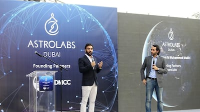 AstroLabs founding partners Muhammed Mekki, left, and Louis Lebbos during the official launch of AstroLabs Dubai last month. Sarah Dea / The National