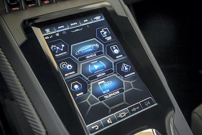 The car's touchscreen in the centre console is impressive. Courtesy Lamborghini