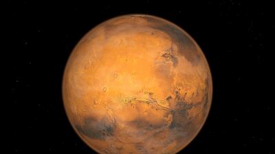 A full Mars as seen through a telescope