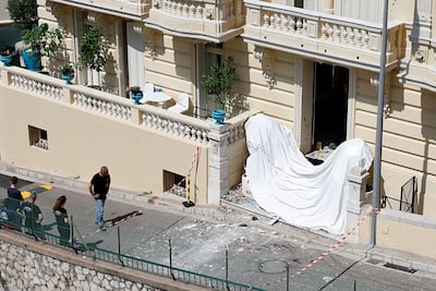 The entrance of a residential building in Monaco, where a suspected parcel bomb explosion wounded Ukrainian-born businessman Vadym Yermolaiev and his family. EPA