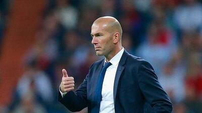 Real Madrid manager Zinedine Zidane gives a thumbs up during the Champions League match on Tuesday night. Gonzalo Arroyo Moreno / Getty Images