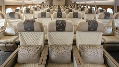 The retrofitted premium economy cabin has a 2-3-2 configuration on the upper deck of the A380 aircraft. Photo: Emirates