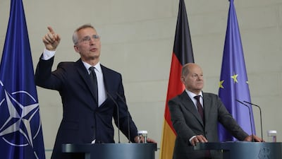 German Chancellor Olaf Scholz, right, and Nato Secretary General Jens Stoltenberg in Berlin on June 19. The Nato alliance will hold its annual summit next week in Lithuania. Getty