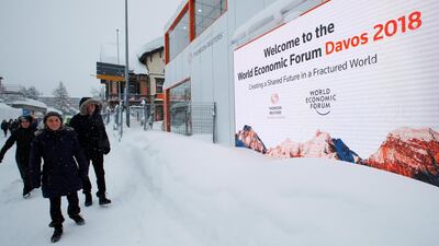 People walk in the snow ahead of the World Economic Forum (WEF) annual meeting in the Swiss Alps resort of Davos, Switzerland. Denis Balibouse / Reuters