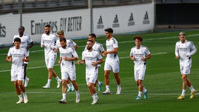 Real Madrid's players during training at Valdebebas Sports City. EPA