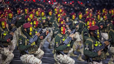 Members of the Saudi security forces take part in a military parade ahead of the Hajj pilgrimage in Mecca. AFP