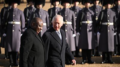 Britain's King Charles III and President of South Africa, Cyril Ramaphosa, attending a welcoming ceremony at Horse Guards Parade in central London on Tuesday. Getty Images