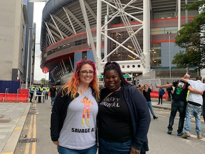 Heather Scheftel, 42, and Lorraine Mullings, 41, outside of Principality Stadium ahead of 'Clash at the Castle' in Cardiff. Evelyn Lau / The National