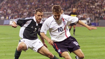 Michael Owen, right, during England's 5-1 win over Germany in Munich in 2001. The England striker scored a hat-trick. Getty