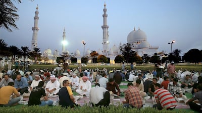 Iftar meals on the first day of Ramadan last year at Sheikh Zayed Grand Mosque in Abu Dhabi. Ravindranath K / The National