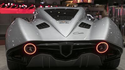 The Hispano Suiza Carmen electric supercar sits on display at the motor show. Stefan Wermuth / Bloomberg