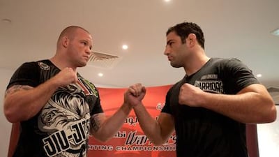 Travis Wiuff and Maro Perak face off ahead of their bout at the Abu Dhabi Warriors MMA card.