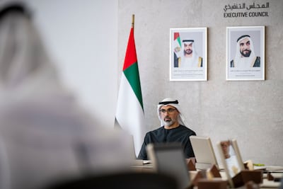 Sheikh Khaled bin Mohamed, Crown Prince of Abu Dhabi, chairs the latest meeting of the Abu Dhabi Executive Council. Photo: Wam