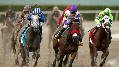 Nyquist, centre, shown in action during the Florida Derby in April. Matthew Stockman / Getty Images / AFP