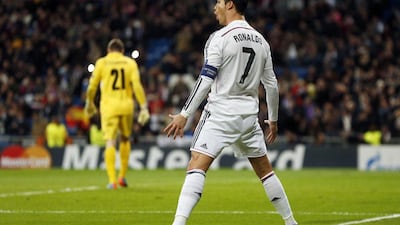 Real Madrid's Cristiano Ronaldo celebrates scoring a penalty kick during his side's Champions League win against Ludogorets Razgrad on Tuesday. Susana Vera / Reuters