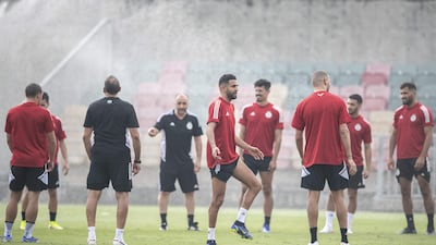 Algeria's Riyad Mahrez, centre, attends a training session at the annex field of the Japoma Stadium in Douala on January 10, 2022 on the eve of the 2021 Africa Cup of Nations match against Sierra Leone. AFP
