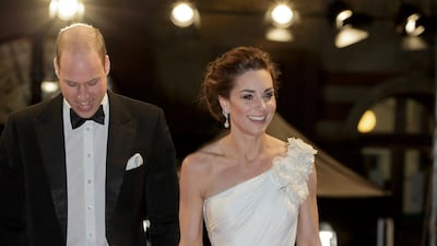 Britain's Prince William and Catherine, Duchess of Cambridge arrive at the 2019 Bafta Awards ceremony at the Royal Albert Hall in London, on February 10, 2019. The Duchess of Cambridge wore an Alexander McQueen gown, Princess Diana's earrings, the Queen's bracelet and Jimmy Choo shoes. Reuters